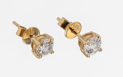 Paar 14 kt Gold Brillant-Ohrstecker, GG 585/000, 2 Brillanten zus. ca. 0.70 ct Weiß/si