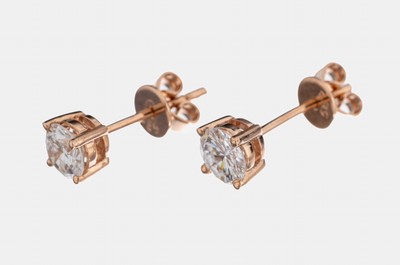Paar 14 kt Gold Brillant-Ohrstecker, RoseG 585/000, 2 Brillanten zus. ca. 0.72 ct Weiß/vs-si
