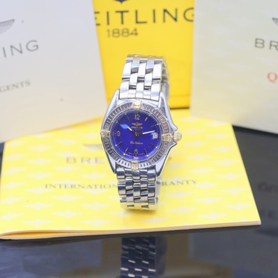 BREITLING Callistino Damenarmbanduhr Referenz B52045, Schweiz verk. lt. beil. Pap. 09/1996, quarz, Edelstahlgeh. inkl. orig. Pilotband m. Faltschl., ...