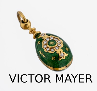 18 kt Gold VICTOR MAYER Email-Brillant -Anhänger, GG 750/000, VICTOR MAYER für FABERGE, limitierte Edition, hier 85/1000, Ei,grünes transluzides ...