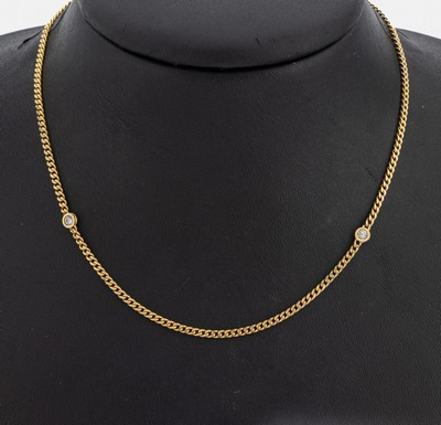 14 kt Gold Brillant-Collier, GG 585/000, 10Brillanten einzeln in Zargenfassungen zus. ca.0.75 ct Weiß/si-p, L. ca. 96 cm, endlos, ca. 13.3 g