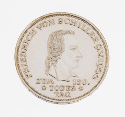 Silbermünze, 5 Mark, Deutschland, 1955, 150. Todestag Friedrich Schiller