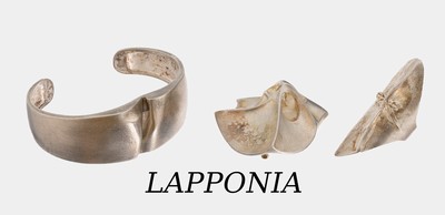 Konvolut LAPPONIA Schmuck, 925er Silber, best. aus: 1 Armspange, 1990, ca. 6 x 4.5 cm, Öffnung ca. 2.7 cm, 1 Ring, abstraktes Gesicht, RW 54, und 1 ...