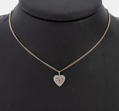 14 kt Gold Diamant Herzanhänger, an Kette, WG 585/000, 8/8-Diamanten zus. ca. 0.15 ct Weiß/si, Kette L. ca. 46 cm, ca. 3.85 g