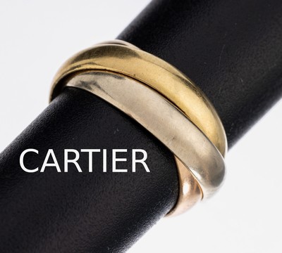 18 kt Gold CARTIER Ring, GG/WG/RG 750/000, Trinity-Serie, RW 46, sign. und num., mit orig. Etui