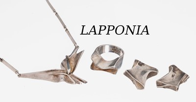 LAPPONIA Schmuckset, 925er Silber, best. aus: 1 Ring, RW 55, 1986, 1 Paar Ohrclips, 1990, und 1 Collier, 1991, L. ca. 47 cm, Hakenschließe, typ. ...