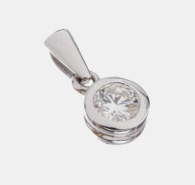 14 kt Gold Brillant-Anhänger, WG 585/000, schlicht, Brillant in Zargenfassung ca. 0.52 ct Weiß/si