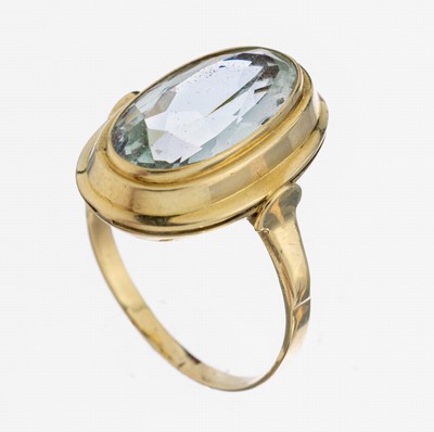 14 kt Gold Aquamarin-Ring, 1950er Jahre, GG585/000, ovaler Ringkopf, ovalfacett. Aquamarin ca. 6.0 ct, RW 63, ca. 4.5 g