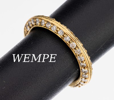 18 kt Gold WEMPE Brillant-Ring, GG 750/000,2 ineinander verschlungene Ringe, Brillanten zus. ca. 1.20 ct feines Weiß-Weiß/si, RW 52, ca. 4.9 g, ...