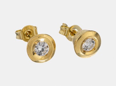 Paar 14 kt Gold Brillant-Ohrstecker, GG 585/000, 2 Brillanten zus. ca. 0.45 ct Weiß/si, ca. 2.2 g