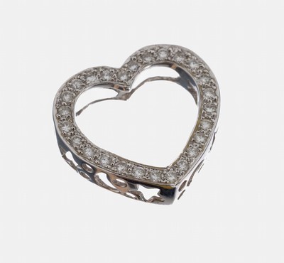 18 kt Gold Brillant-Anhänger, WG 750/000, Herz, 26 Brillanten zus. ca. 0.25 ct Weiß/si, seitl. Durchbrucharbeit in Form von Sternen, Monden und ...