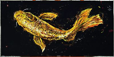 Yves-Marcel Münch, geb. 1994, zeitgenössischer Künstler in Wiesloch, Koi, Öl/Lwd, rechts unten sign. und dat. 25, ca. 100x50cm