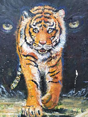 Yves-Marcel Münch, geb. 1994, zeitgenössischer Künstler in Wiesloch, schreitender Tiger, Öl/Lwd, links unten sign., ca. 140x100cm