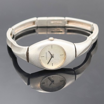 LAPPONIA Designer-Damenarmbanduhr in 925er Silber, Schweiz um 1985, quarz, Boden aufgedr., silb. Zifferbl. fl., 4 schwarze Std.-Ind., silb. Zeiger, ...