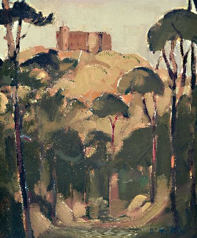 Hans Rolf Peter, 1926-2020 Neustadt an der Weinstr., Blick auf das Hambacher Schloß, Öl/Malkarton, rechts unten sign., ca. 60x50cm, R. ca. 68x58cm