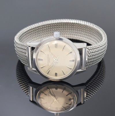 BAUME & MERCIER Herrenarmbanduhr in Stahl, Schweiz um 1965, Handaufzug, Boden verschr., neutr. Flexband, silb. Zifferbl. fl., silb. Zeiger u. ...