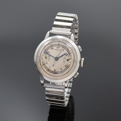 MARVIN Schaltradchronograph in Stahl, Schweiz um 1940, Handaufzug, 3-teil. Geh., sign. Boden und Glasrand aufgedr., ovale Drücker, silb. orig. ...