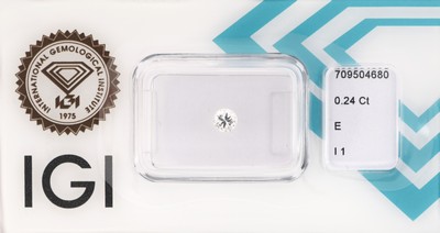 Loser Brillant, 0.24 ct hochfeines Weiß(E)/p1,eingeschweißt, IGI-Expertise