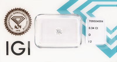 Loser Brillant, 0.34 ct hochfeines Weiß+(D)/p2, eingeschweißt, IGI-Expertise