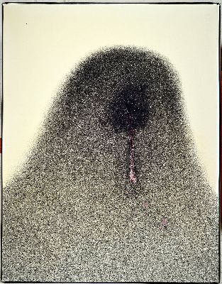 Werner Knaupp, 1936 Nürnberg-2025, "Kopf /73", von 1973, Kugelschreiber und Acryl auf Lwd, auf Holz doubliert, 90x70 cm, verso signiert ...