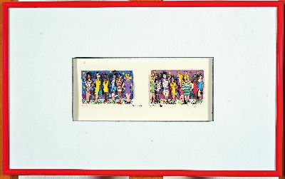 James Rizzi, 1950-2011 New York, Love for Sale, 2 kleine dreidimensionale Farbserigraphien von 1990 auf einem Blatt, handsign., num. 330/350, je ca. ...