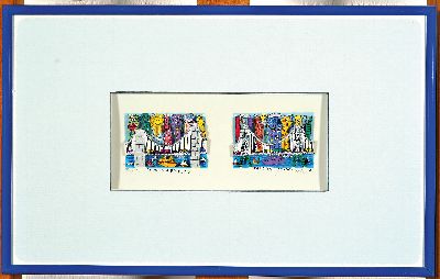 James Rizzi, 1950-2011 New York, London Bridges falling down, 2 kleine dreidimensionale Farbserigraphien von 1990 auf einem Blatt, sign., num. ...