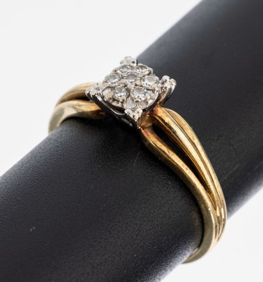 14 kt Gold Diamant Ring, GG/WG 585/000 gepr., in WG gefasste 7 8/8-Diamanten zus. ca.0.07 ct Weiß/si, RW 58, ca. 3.3 g