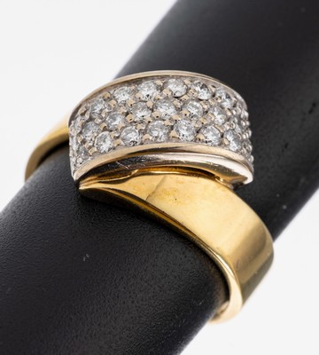 18 kt Gold Brillant Ring, GG/WG 750/000, gepr., in WG gefasste 24 Brillanten zus. ca. 0.30 ct Weiß/si, RW 52, ca. 6.3 g