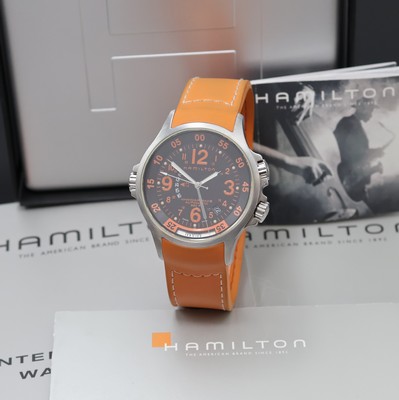 HAMILTON Fliegerarmbanduhr Modell Khaki Air Race Referenz H776650, Automatik, Edelstahlgeh. inkl. orig. Kautschukband m. orig. Dornschl., beids. ...