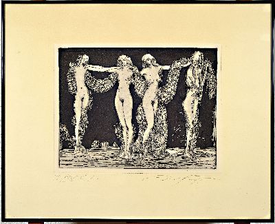 Ernst Fuchs, 1930-2015 Wien, Radierung, "Dievier Jahreszeiten", 1976, Ed. e.a., IV/XX, handsigniert, Platte 26,5x34,5 cm, unter Glas ...