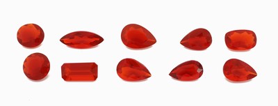 Lot 10 lose facett. rote Feueropale, zus. ca. 10.77 ct; 1 x oval 0.985 ct, 1 x Tropfen 1.33 ct, 1 x Tropfen 1.085 ct, 1 x Tropfen 1.13 ct,1 x Tropfen ...