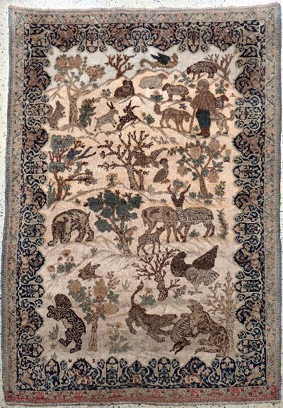 Musealer Täbriz"Souf"antik, Persien, 19.Jhd, Wolle auf Baumwolle, ca. 235 x 170 cm, Mottenfraß, EHZ: 3