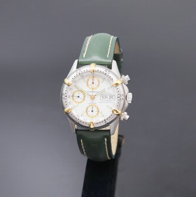 GIVENCHY Armbandchronograph Modell Newport, Schweiz 1990er Jahre, Automatik, Edelstahlgeh., Boden m. Sichtfenster aufgedr., Lünette m. 60er Teilung ...