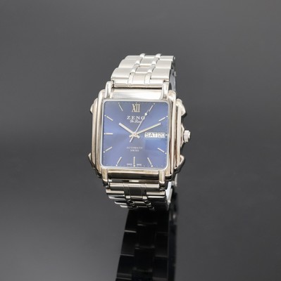 ZENO De Luxe Herrenarmbanduhr in Stahl, Schweiz um 1995, Automatik, beids. vergl. Geh., Krone verschr., Boden 8-fach verschr., neutr. Gliederband m. ...