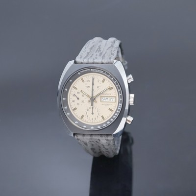 Armbandchronograph bezeichnet Kentucky, Schweiz um 1975, Automatik, Edelstahlgeh. teils geschw., Boden verschr., silb. Zifferbl. m. aufges. ...