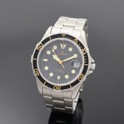 DUGENA Poseidon Armbanduhr in Stahl, Schweiz 1980er Jahre, Automatik, Boden u. Krone verschr., orig. Gliederband m. Faltschl., Tauchverlängerung, ...