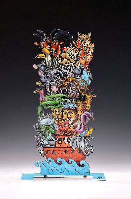 David Gerstein, geb. 1944 Jerusalem, Arche Noah, lasergeschnittener Edelstahl, bunt staffiert, H.ca. 30.5cm