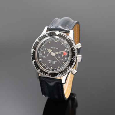 CROTON Chronomaster Aviator Sea Diver Armbandchronograph in Stahl, Schweiz 1960er Jahre, Handaufzug, Boden verschr., Lünette m. 60er Teilung beids. ...