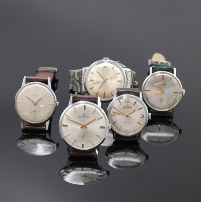 ADRIA, ELECTION, DULFI, ESTIMA und ARCADIA 5 Armbanduhren, Schweiz um 1960, Handaufzug/Automatik, verchr./Edelstahlgeh., Böden verschr. u. gedr., ...