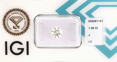Loser Brillant 1.08 ct l.get.Weiß(J)/p2, verschweißt, Polish very good, Symmetry good, Fluorescence very slight, mit IGI Zertifikat