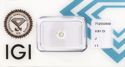 Loser Brillant 0.61 ct l.get.Weiß (J)/p1, verschweißt, Polish good, Symmetry good, Fluorescence very slight, mit IGI Zertifikat