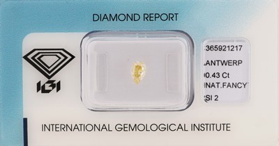 Loser Diamant-Tropfen 0.43 ct natural fancy yellow/si2, verschweißt, Polish und Symmetry good, Proportions very good, mit IGI Zertifikat