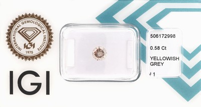 Loser Brillant 0.58 ct Yellowish Grey/p1, Polish very good, Symmetry good, Fluorescence slight, verschweißt, IGI Zertifikat