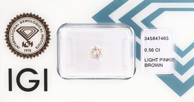 Loser Brillant 0.56 ct light pinkish brown, Fluorescence strong, verschweißt, IGI Zertifikat