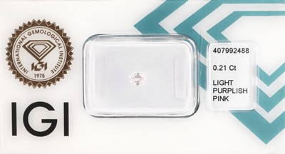 Loser Diamant 0.21 ct light purplish pink/si1,hexagonal modified step cut, Polish und Symmetry good, Fluorescence none, verschweißt, IGI Zertifikat