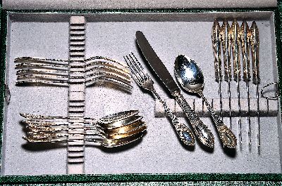 Silberbesteck, Wilkens & Söhne, Modell Straßburger Empire, 800er Silber, 6 Gabeln, 6 Messer, 6 Löffel, 6 Teelöffel, Butter- und Käsemesser, ...