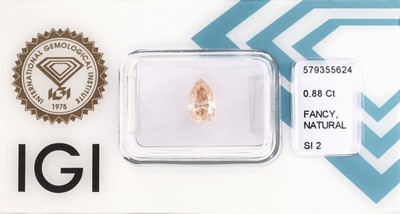 Loser Diamant-Tropfen 0.88 ct natural fancy light yellowish brown/si2, verschweißt, Polish very good, Symmetry good, Fluorescence very slight, IGI ...