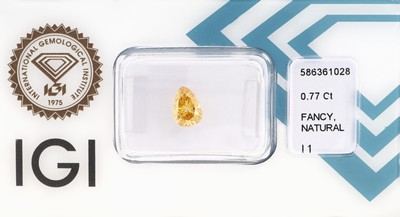 Loser Diamant-Tropfen 0.77 ct natural fancy intense brownish yellow/p1, verschweißt, Polish very good, Symmetry good, Fluorescence slight, IGI ...