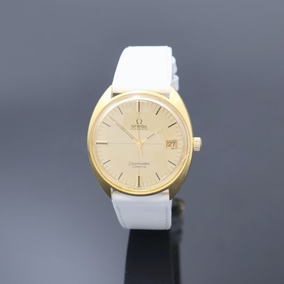 OMEGA Herrenarmbanduhr Seamaster Cosmic in GG 750/000, Schweiz um 1968, Automatik, Einschalengeh., gold. Fadenkreuz-Zifferbl. m. 3 aufges. Indizes ...