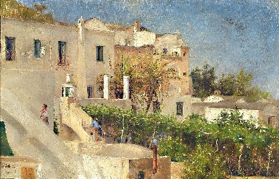 Carl Johann Spielter, 1851-1922, Häuser auf Capri, Öl/Lwd, rest., links unten sign: C. Spielter 16/6 80 Capri, ca. 34x52.5cm, R. ca. 44x60cm, ...